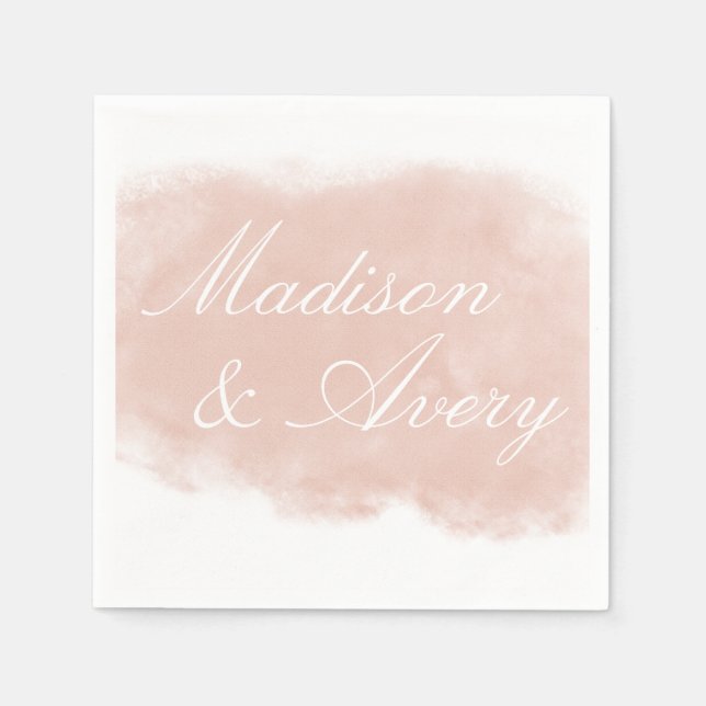 Blush Pink Peach Modern Watercolor Wedding Napkin (Front)