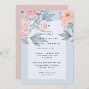 Blush Pink Peach PEONIES Wedding Invite Reception