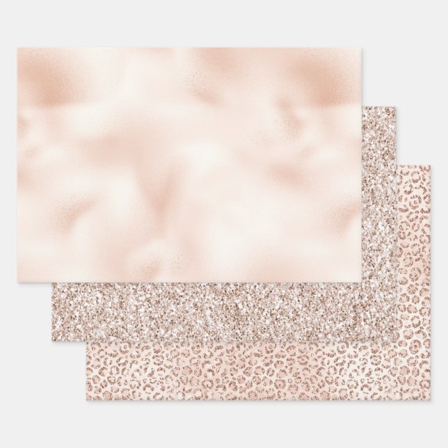 Blush Pink Peach Rose Glitter   Wrapping Paper Sheet (Set)