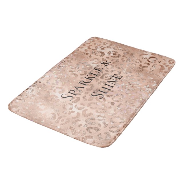 Blush Pink Peach Rose Gold Leopard  Bath Mat (Angled)