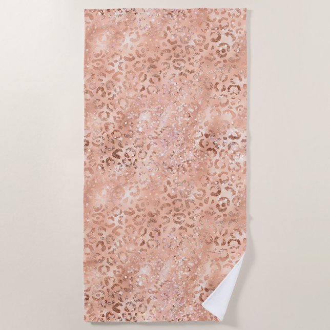 Blush Pink Peach Rose Gold Leopard  Beach Towel (Front)