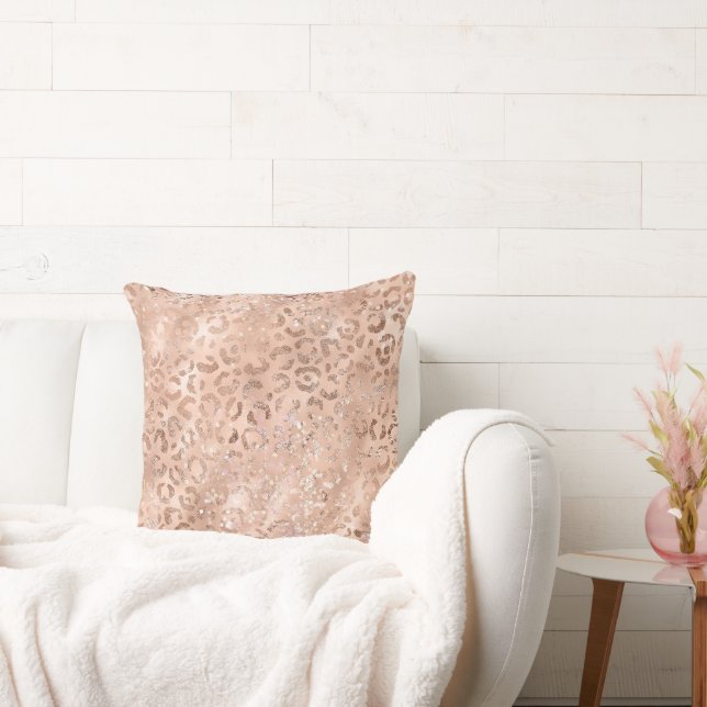 Blush Pink Peach Rose Gold Leopard  Throw Pillow (Couch)