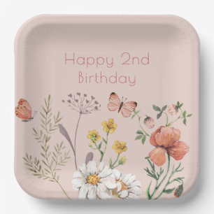 Blush Pink Peach Wildflower  Paper Plate
