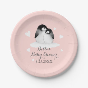 Blush Pink Penguin Paper Plate