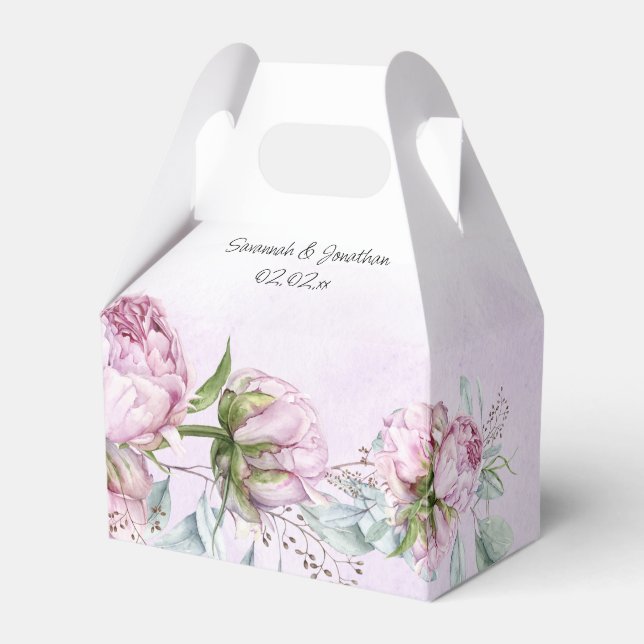 Blush Pink Peonies and Sage Greenery Wedding Favou Favor Box (Front Side)