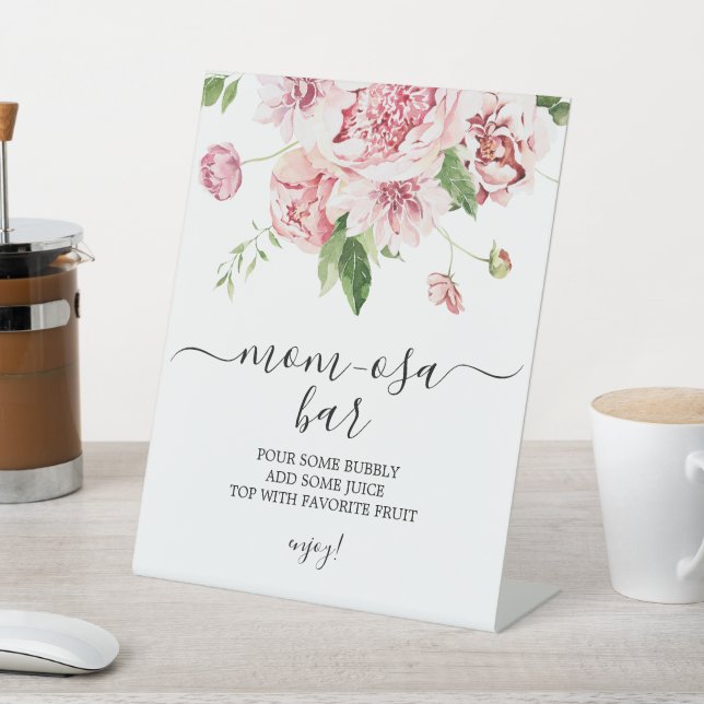Blush Pink Peonies Baby Shower Momosa Bar Sign (In SItu)