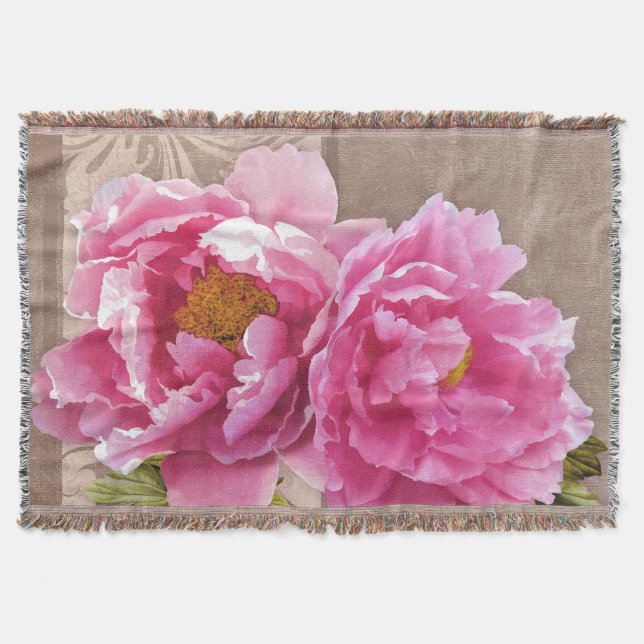 Blush ~ pink peonies floral blanket throw (Front)