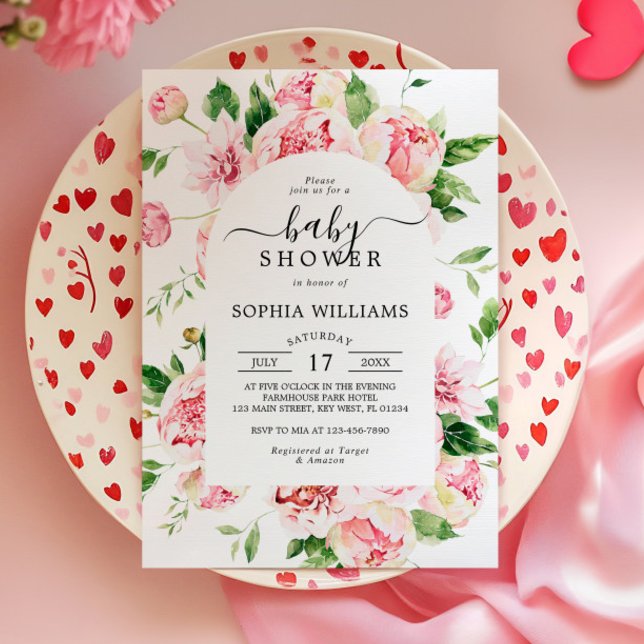 Blush Pink Peonies Flowers Baby Shower Invitation (Creator Uploaded)