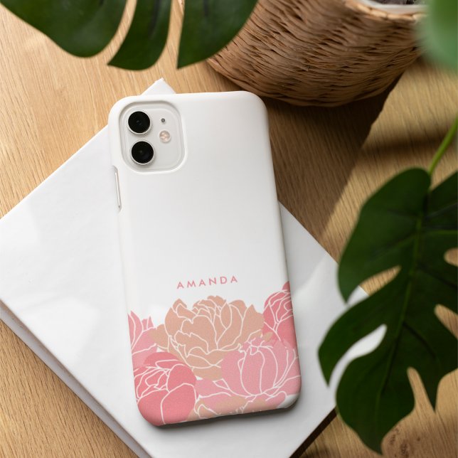 Blush Pink Peonies Personalized iPhone Case (Creator Uploaded)
