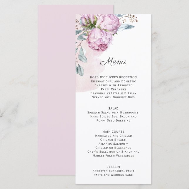 Blush Pink Peonies Sage Greenery Wedding Menu (Front/Back)