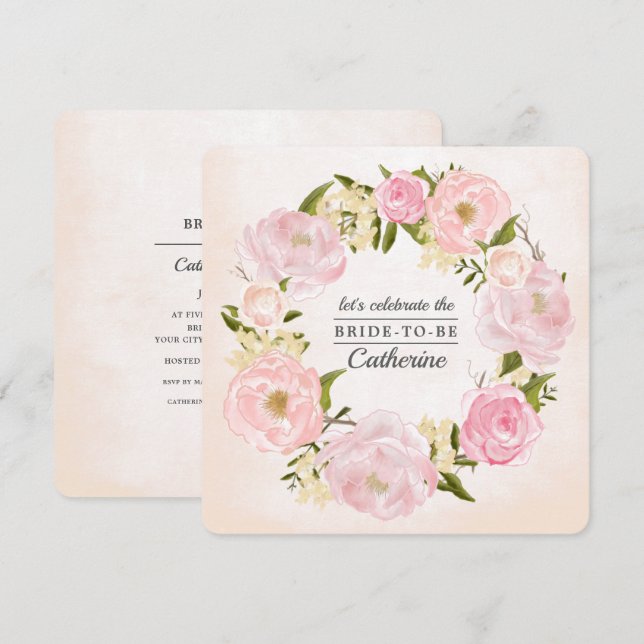 Blush Pink Peonies Watercolor Bridal Shower  Invitation (Front/Back)