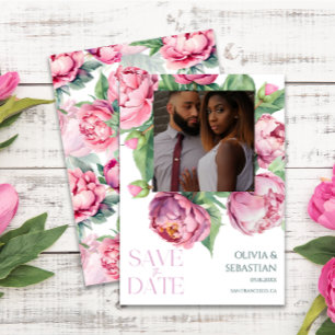 Blush Pink Peonies Watercolor Photo Wedding Save The Date