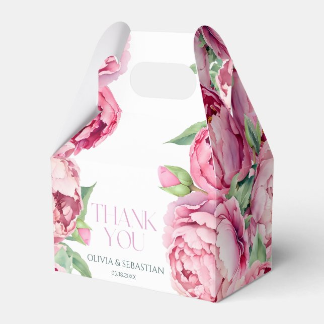 Blush Pink Peonies Watercolor Wedding  Favor Box (Front Side)
