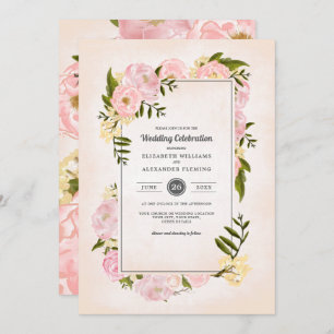 Blush Pink Peonies Watercolor Wedding Invitation