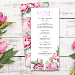 Blush Pink Peonies Watercolor Wedding Menu