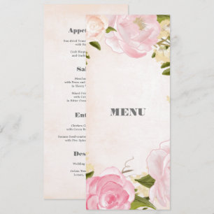 Blush Pink Peonies Watercolor Wedding Menu Card