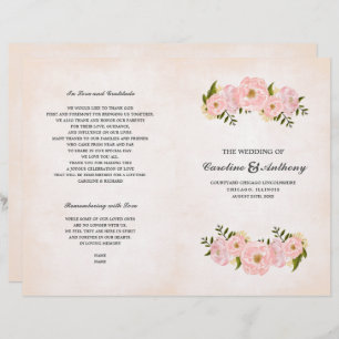 Blush Pink Peonies Watercolor Wedding Programs