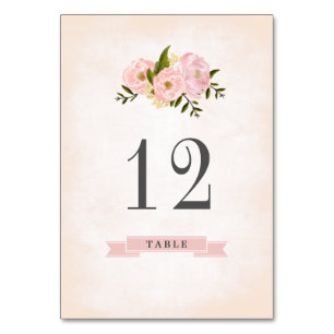 Blush Pink Peonies Watercolor Wedding  Table Number
