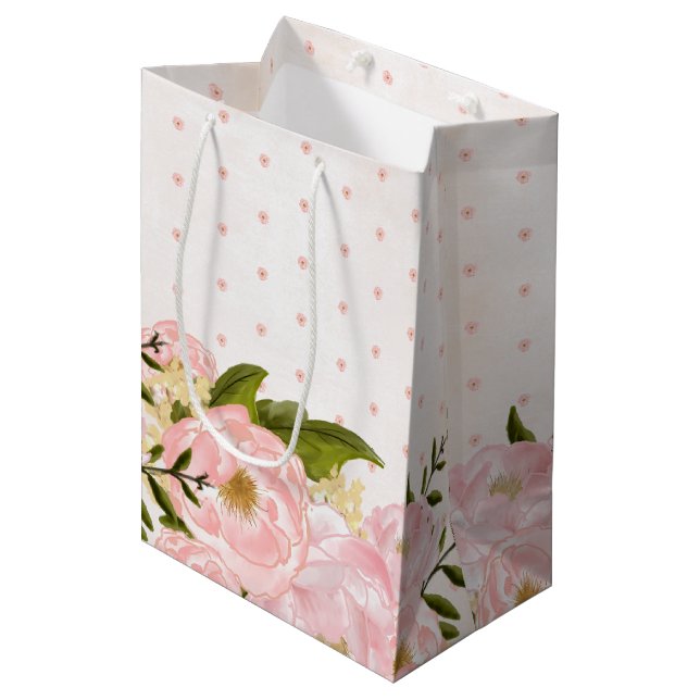 Blush Pink Peonies Wedding Favour Bags (Front Angled)