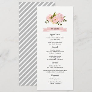 Blush Pink Peonies Wedding Menu Cards
