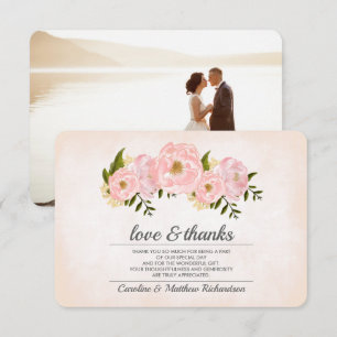 Blush Pink Peonies Wedding Thank You Photo Card