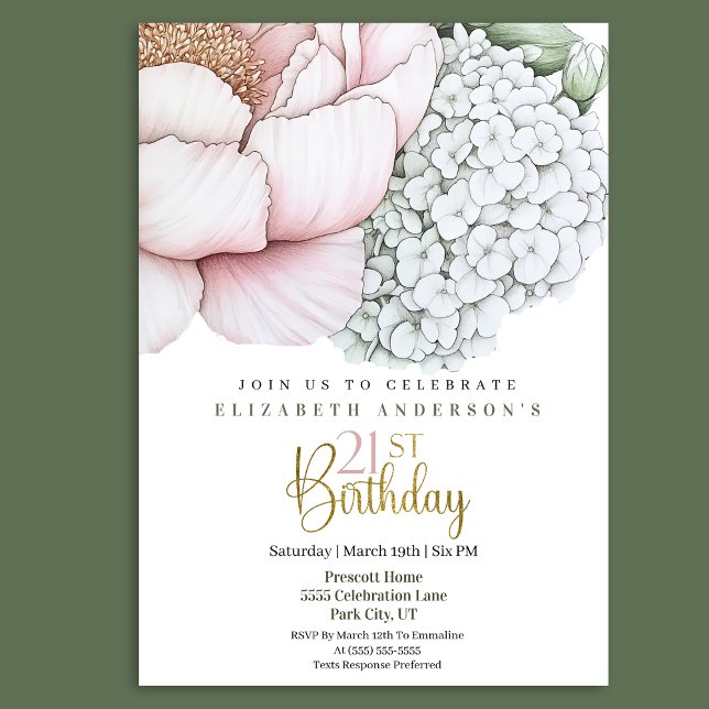 Blush Pink Peony 21st Birthday Invitation (Creator Uploaded)