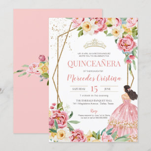 Blush Pink Peony and Lily Quinceanera Birthday Invitation
