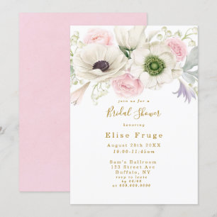 Blush Pink Peony Anemone Gold Bridal Shower  Invit Invitation