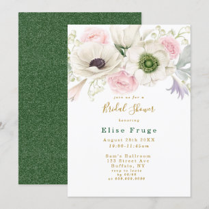 Blush Pink Peony Anemone Gold Bridal Shower Invitation