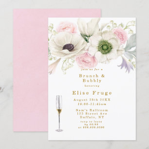 Blush Pink Peony Anemone Gold Brunch & Bubbly Invitation