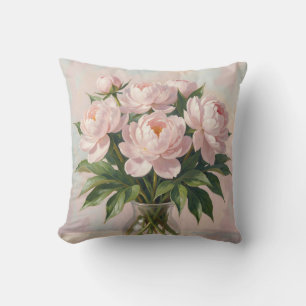 Blush Pink Peony Bouquet Romantic Floral Throw Pillow