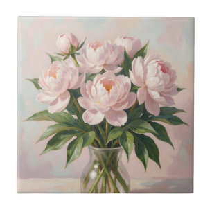 Blush Pink Peony Bouquet Romantic Floral Tile