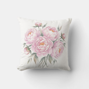 Blush Pink Peony Bouquet Watercolor Floral Throw Pillow