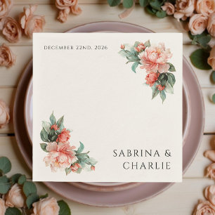 Blush Pink Peony Coral Elegant Floral Wedding Napkin