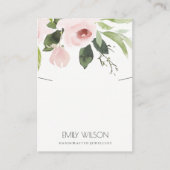 BLUSH PINK PEONY FLORA WATERCOLOR NECKLACE DISPLAY BUSINESS CARD (Front)