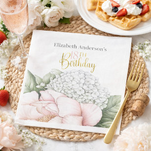 Blush Pink Peony Floral 18th Birthday  Napkin