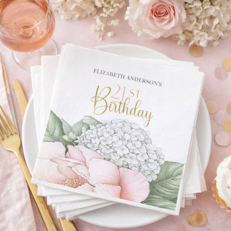 Blush Pink Peony Floral 21st Birthday  Napkin