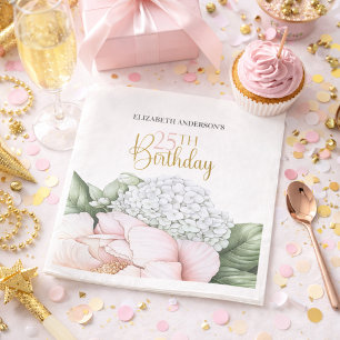 Blush Pink Peony Floral 25th Birthday  Napkin