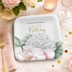 Blush Pink Peony Floral 30th Birthday  Paper Plate