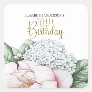 Blush Pink Peony Floral 70th Birthday  Square Sticker