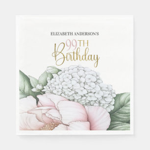Blush Pink Peony Floral 99th Birthday Napkin