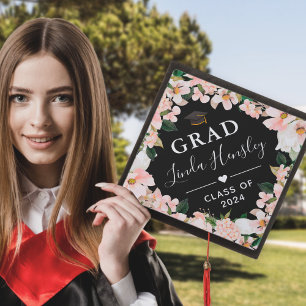 Blush Pink Peony Floral   Class of 2021 Graduate Graduation Cap Topper