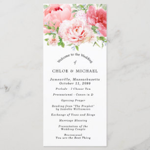 Blush Pink Peony Floral DIY Wedding Program