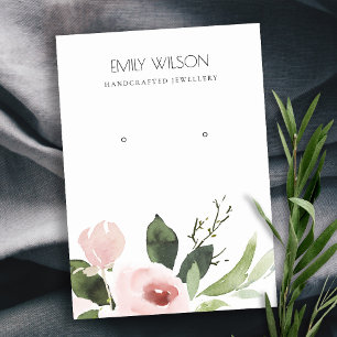 BLUSH PINK PEONY FLORAL WATERCOLOR EARRING DISPLAY BUSINESS CARD