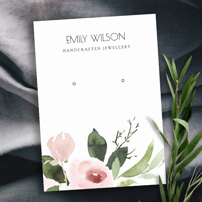 BLUSH PINK PEONY FLORAL WATERCOLOR EARRING DISPLAY BUSINESS CARD (Creator Uploaded)