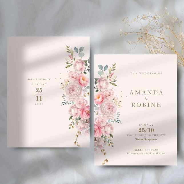Blush Pink Peony Floral Wedding Invitation (Creator Uploaded)