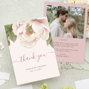Blush Pink Peony Flowers with Photo Thank You Card