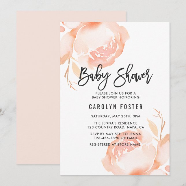 Blush Pink Peony Girl Baby Shower Invitation (Front/Back)