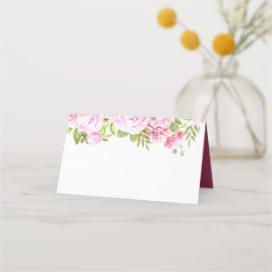 Blush Pink Peony Greenery Floral Wedding Place Card