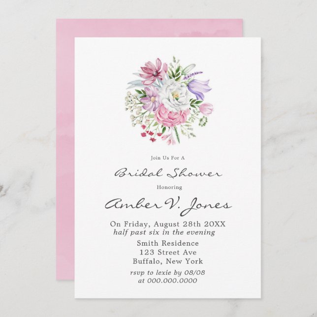 Blush Pink Peony Lavender Tulip Bridal Shower  Invitation (Front/Back)